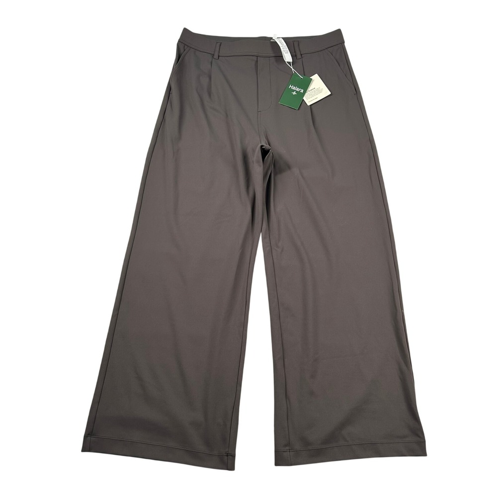Halara Women L Petite Gray Wide Leg Trousers Pleated High Waist Athleisure Pants